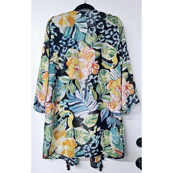 NWOT Melissa Paige Womans Green Blue Floral Sheer Long Swimsuit Cover Up Wrap - Picture 4 of 4